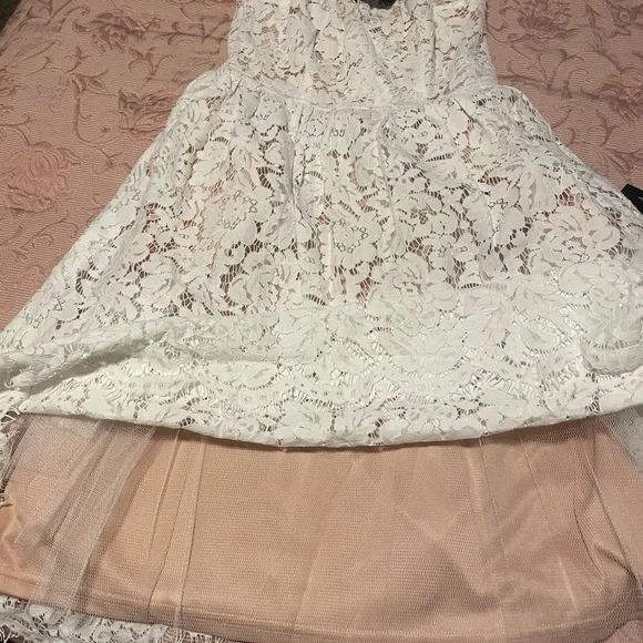 Lulus Love Swept White Lace midi skater dress with pockets NWT Brides - Picture 6 of 9